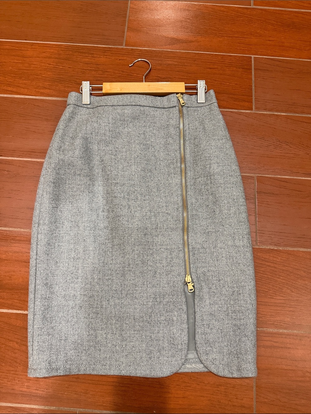 J. Crew Gray Pencil Skirt with Gold Zip